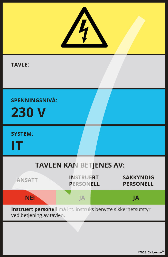 Tavleskilt IT/TT-system – Original design