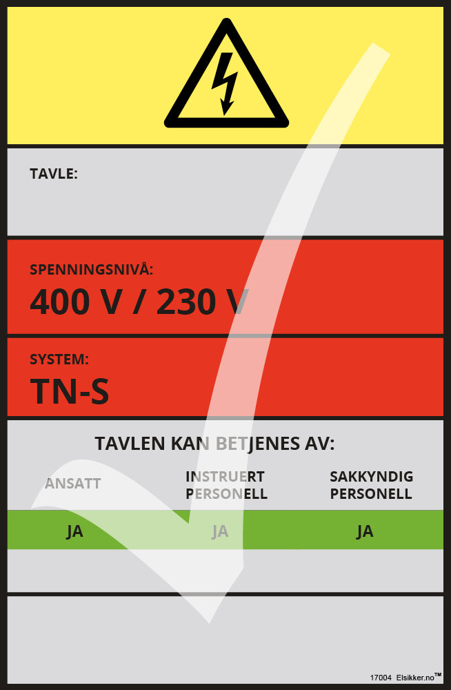 Tavleskilt TN-system – Original design