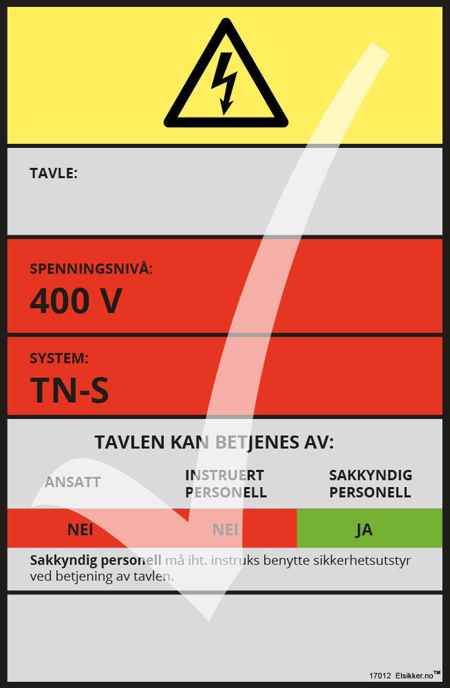 Tavleskilt TN-system – Original design