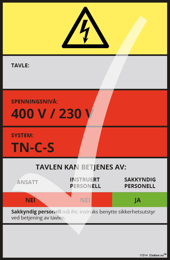 Tavleskilt TN-system – Original design