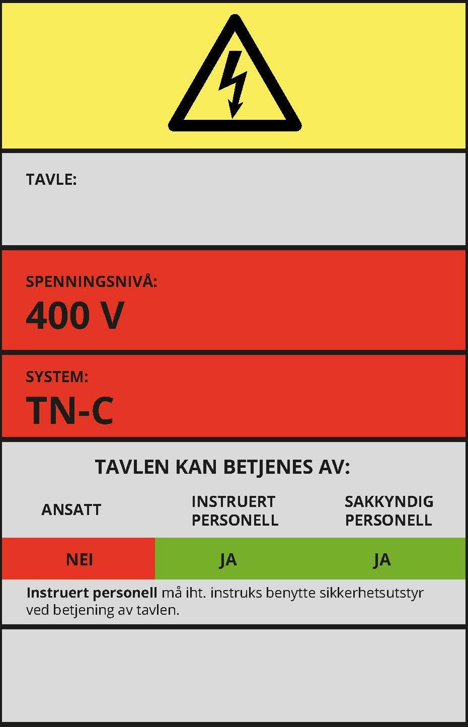 Tavleskilt TN-system – Original design