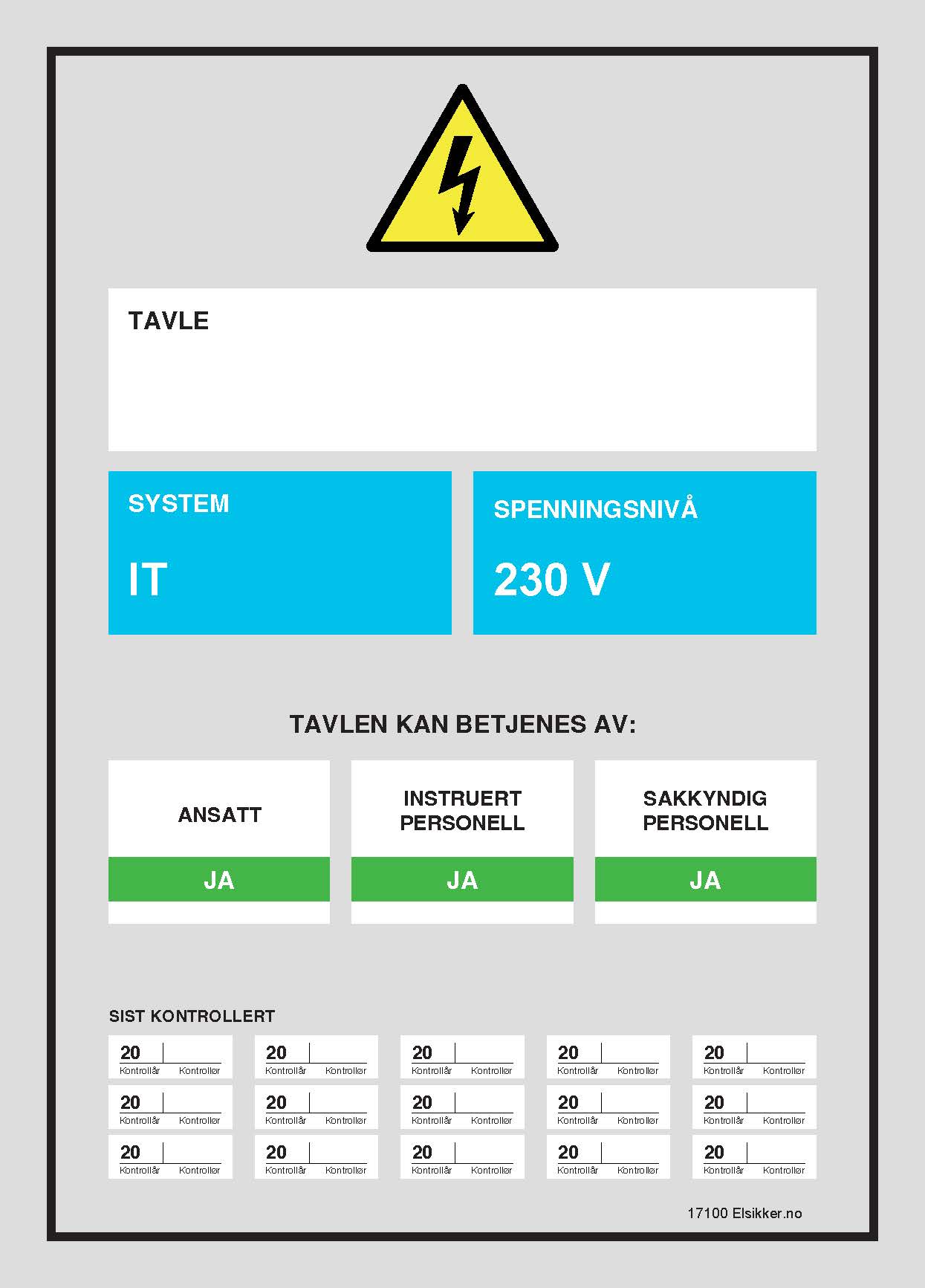 Tavleskilt IT/TT-system – Ny design