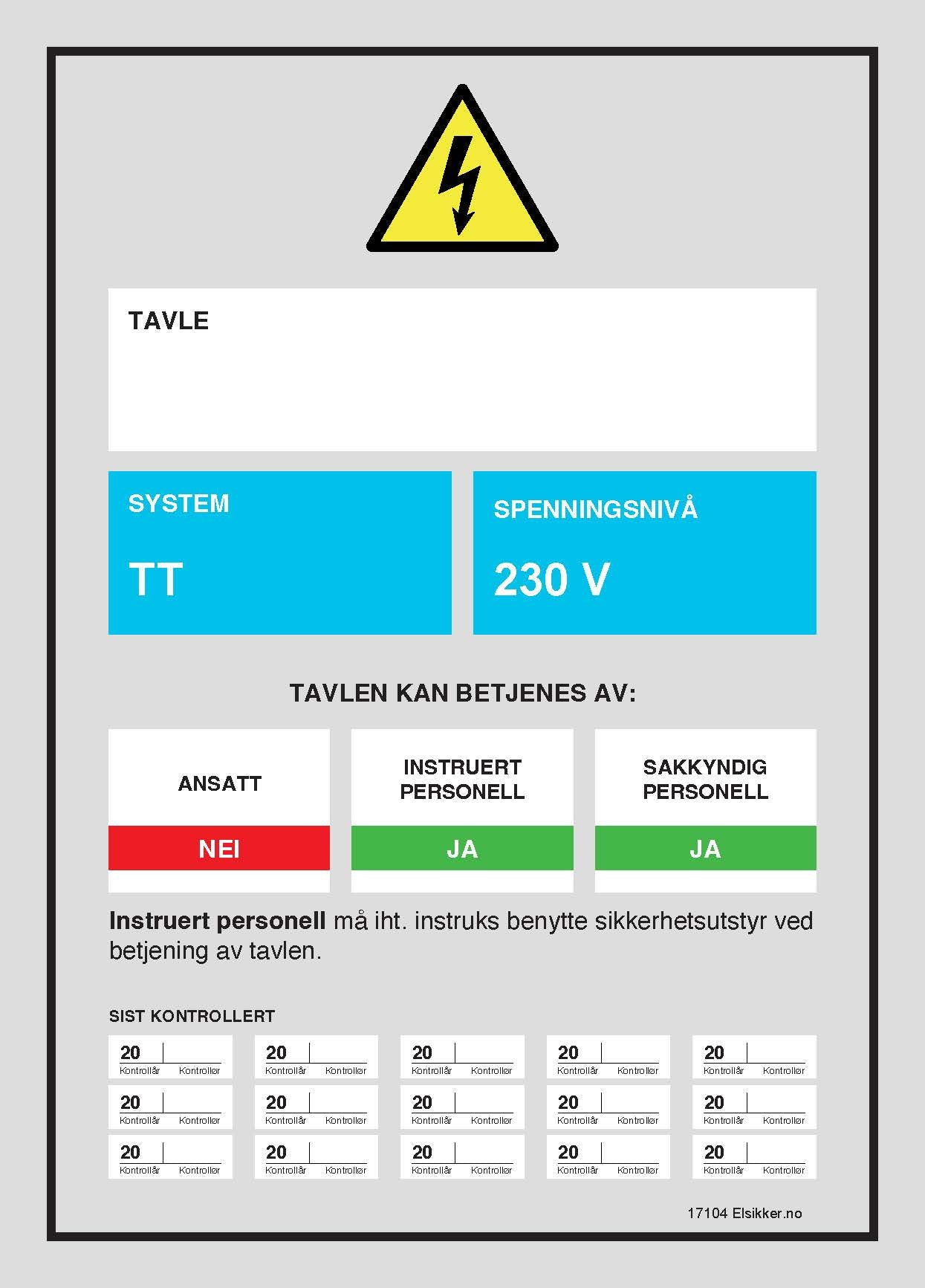 Tavleskilt IT/TT-system – Ny design