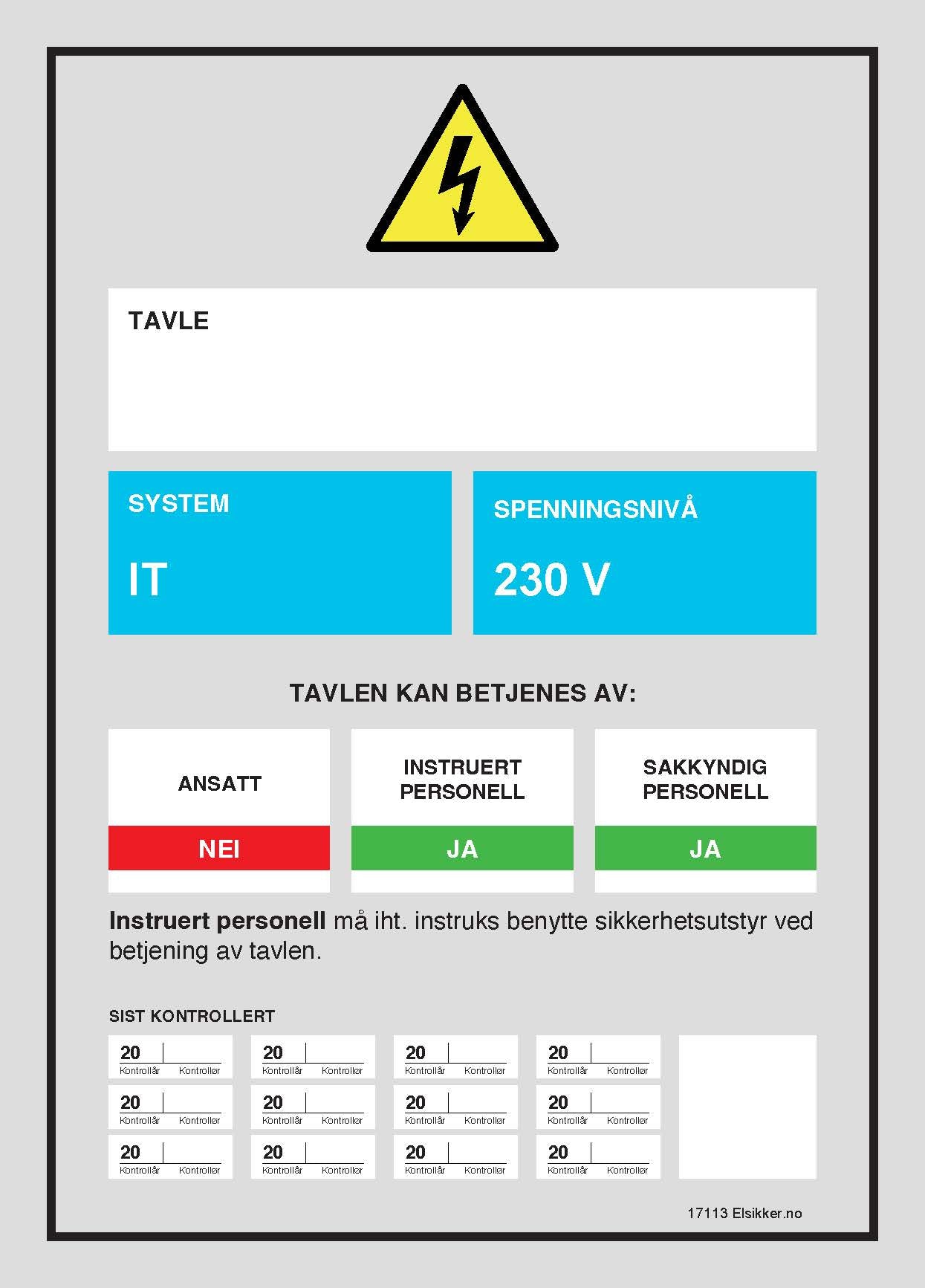 Tavleskilt IT/TT-system – Ny design