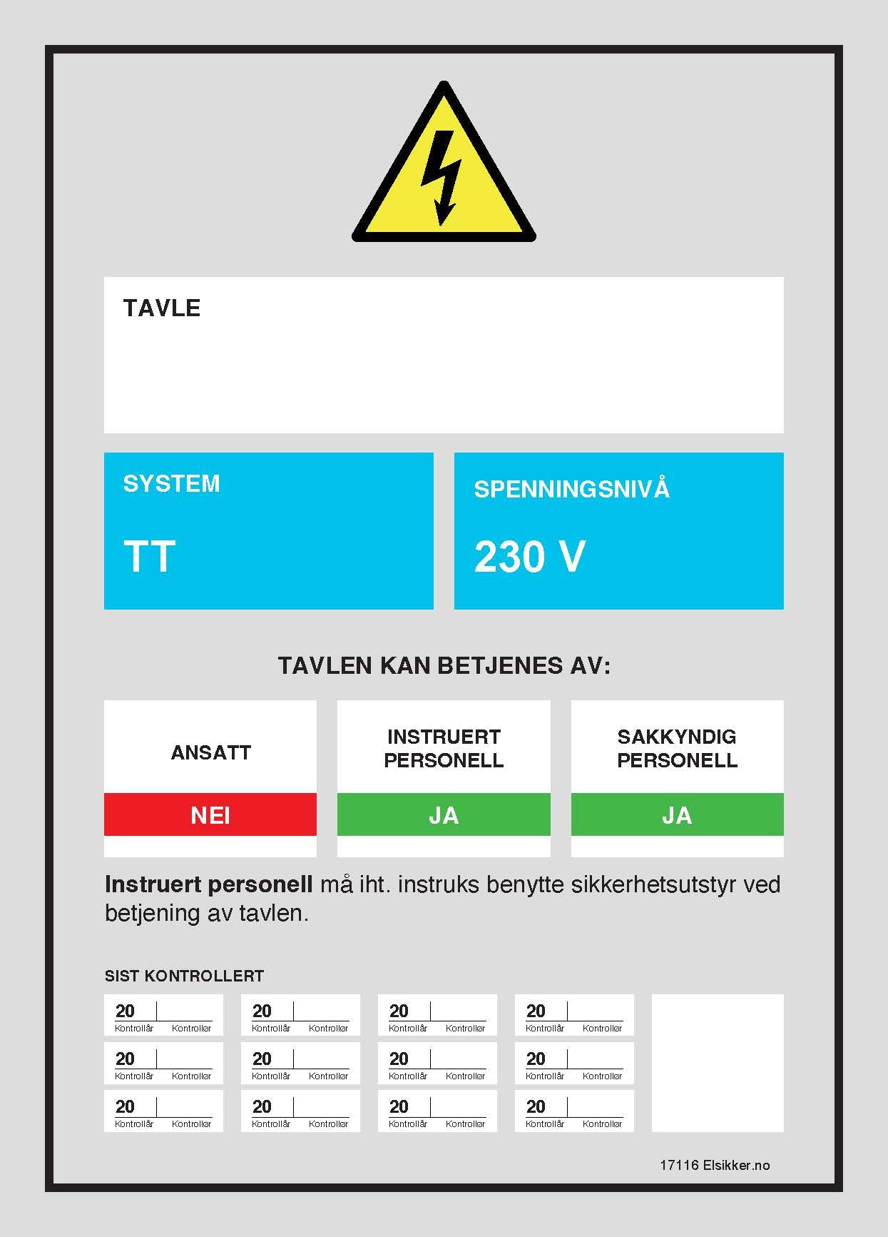 Tavleskilt IT/TT-system – Ny design