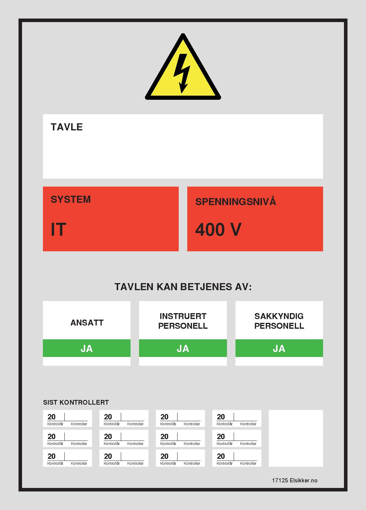 Tavleskilt IT/TT-system – Ny design