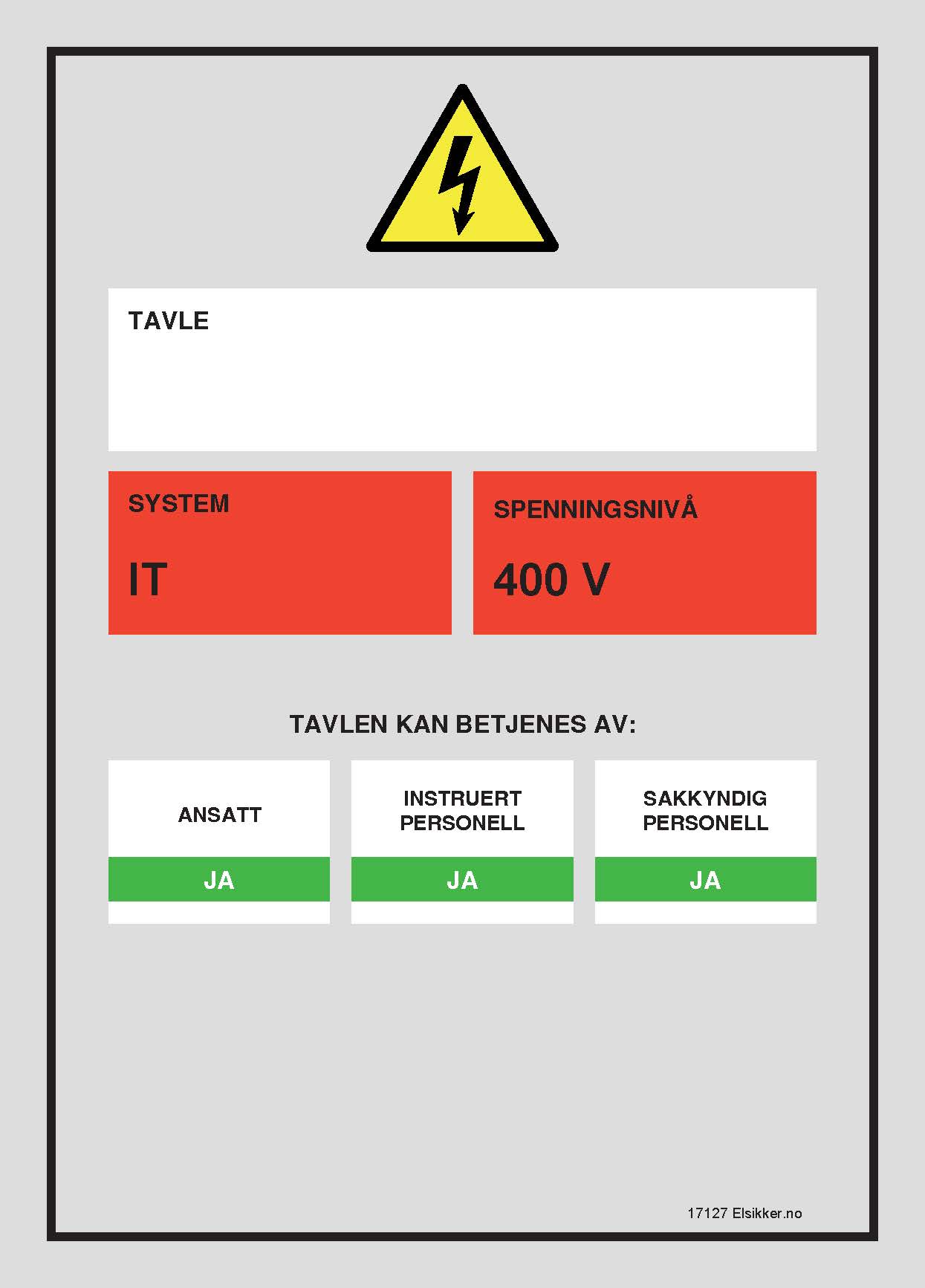 Tavleskilt IT/TT-system – Ny design