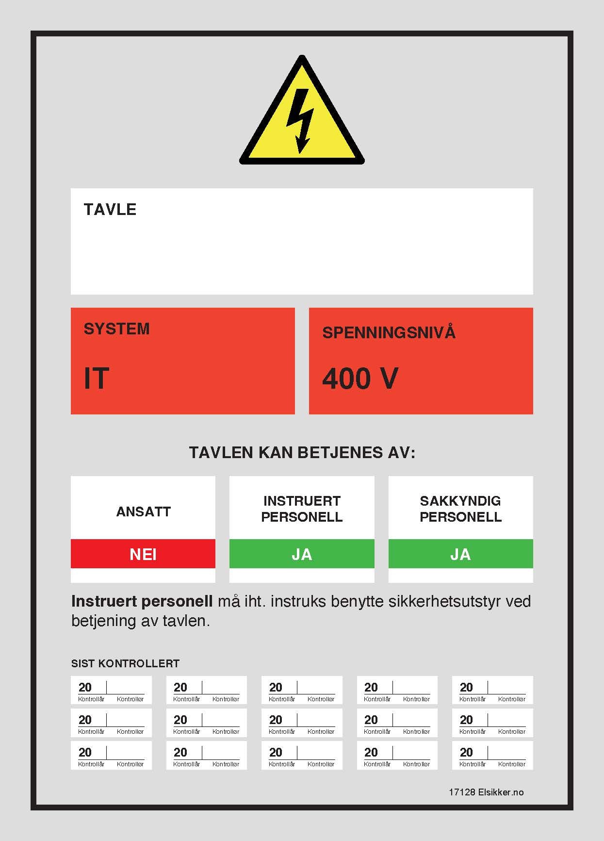 Tavleskilt IT/TT-system – Ny design