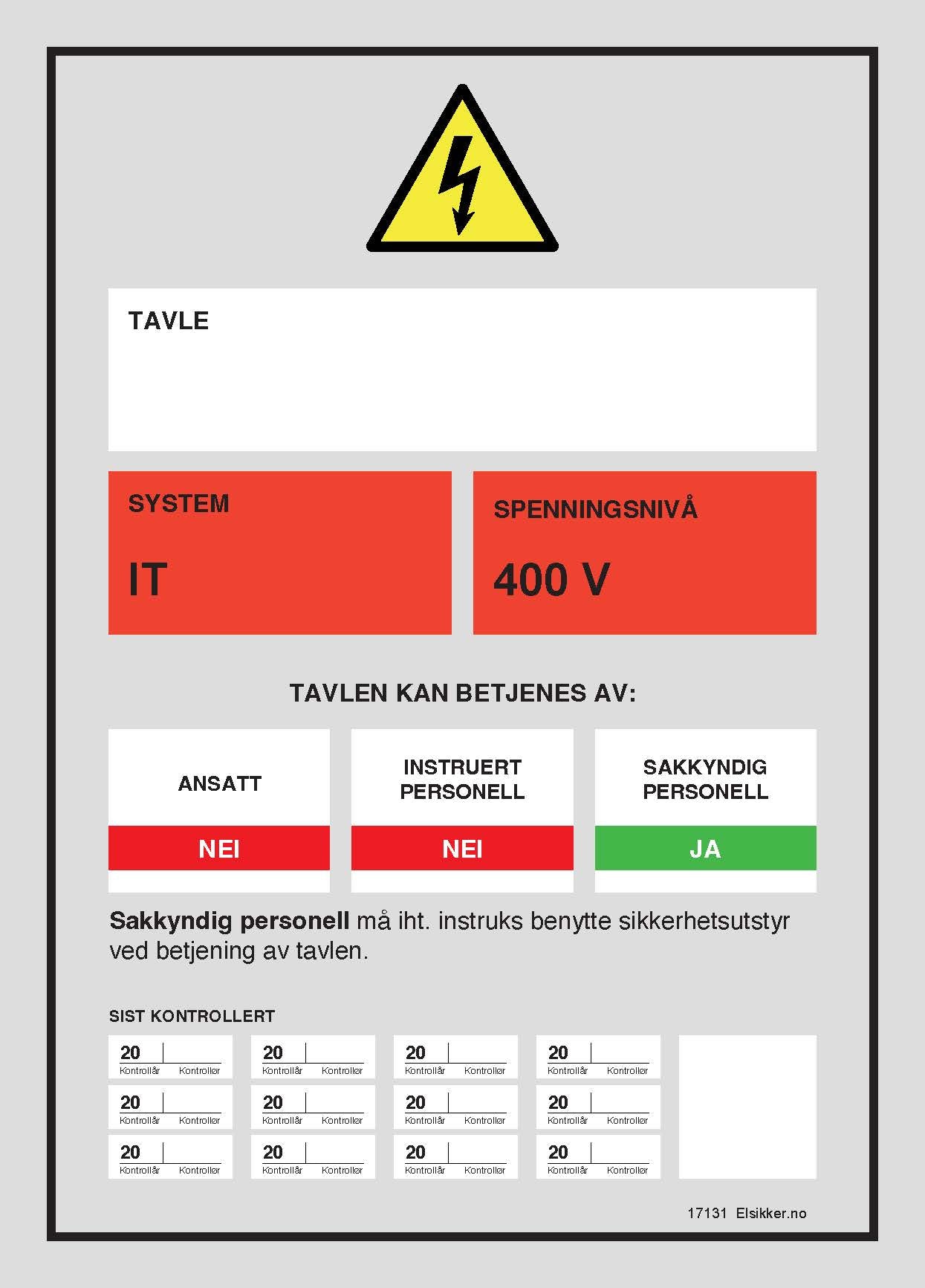 Tavleskilt IT/TT-system – Ny design