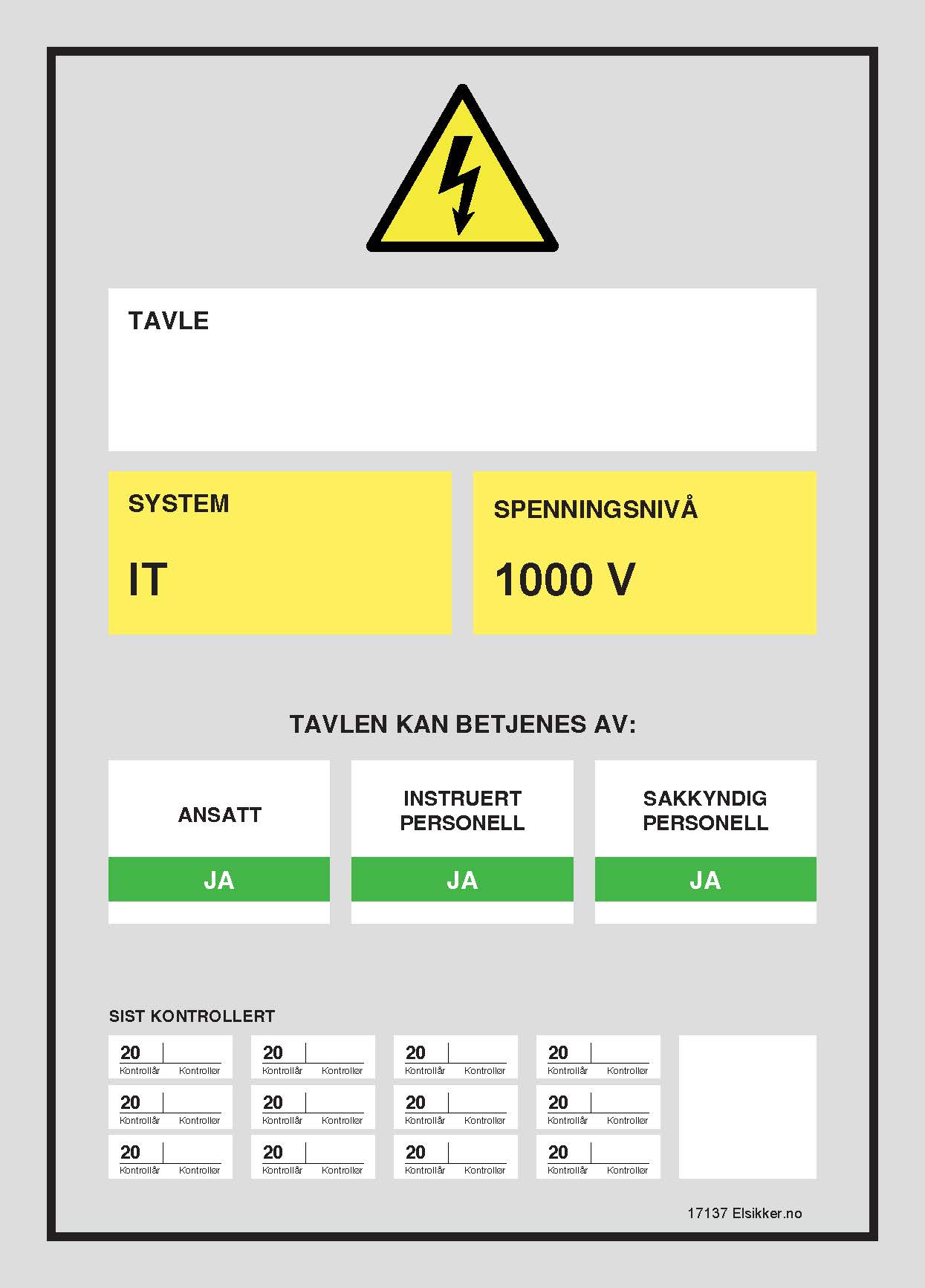 Tavleskilt IT/TT-system – Ny design