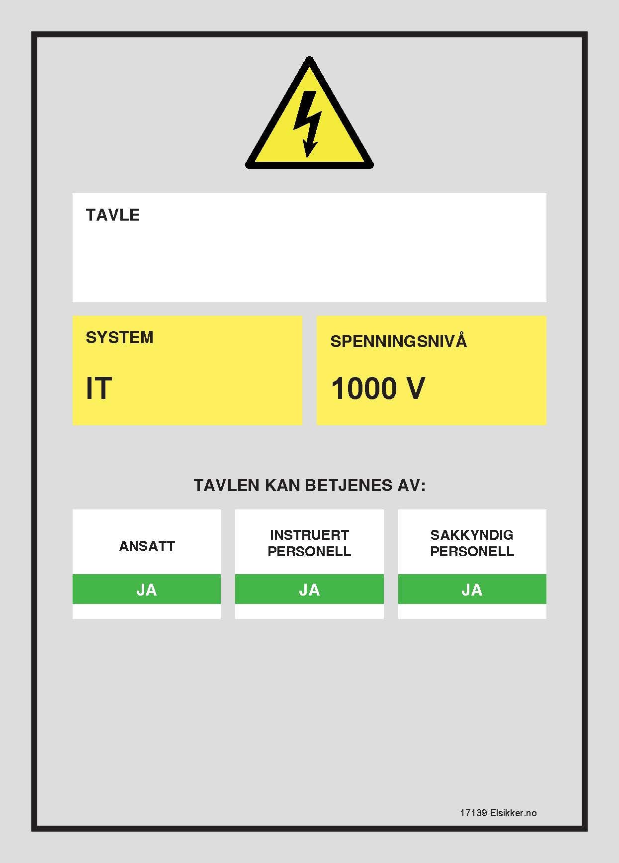 Tavleskilt IT/TT-system – Ny design