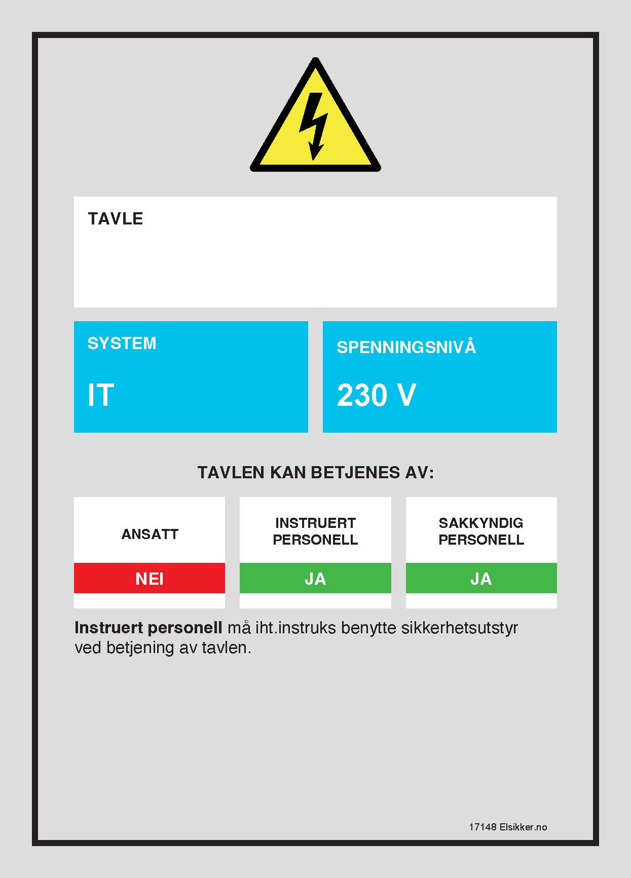 Tavleskilt IT/TT-system – Ny design