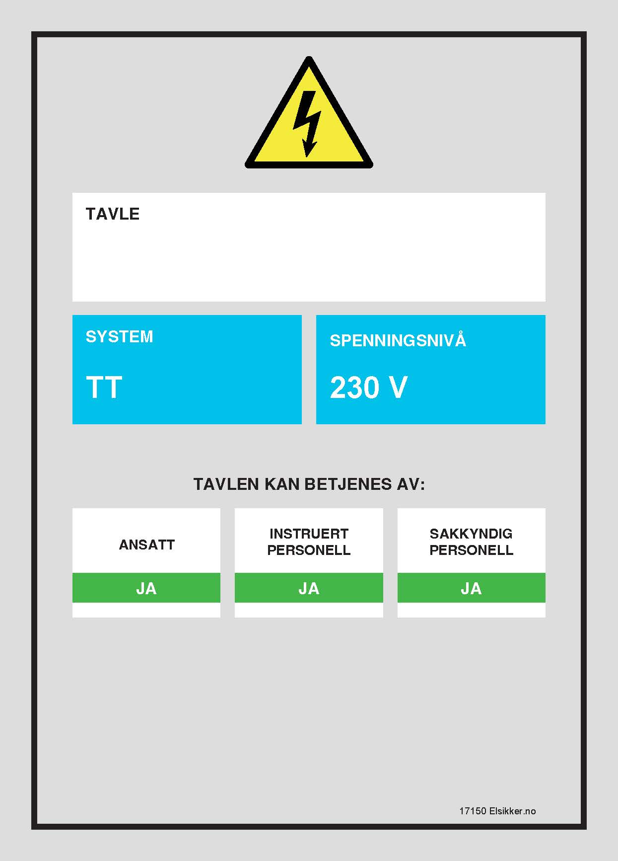 Tavleskilt IT/TT-system – Ny design