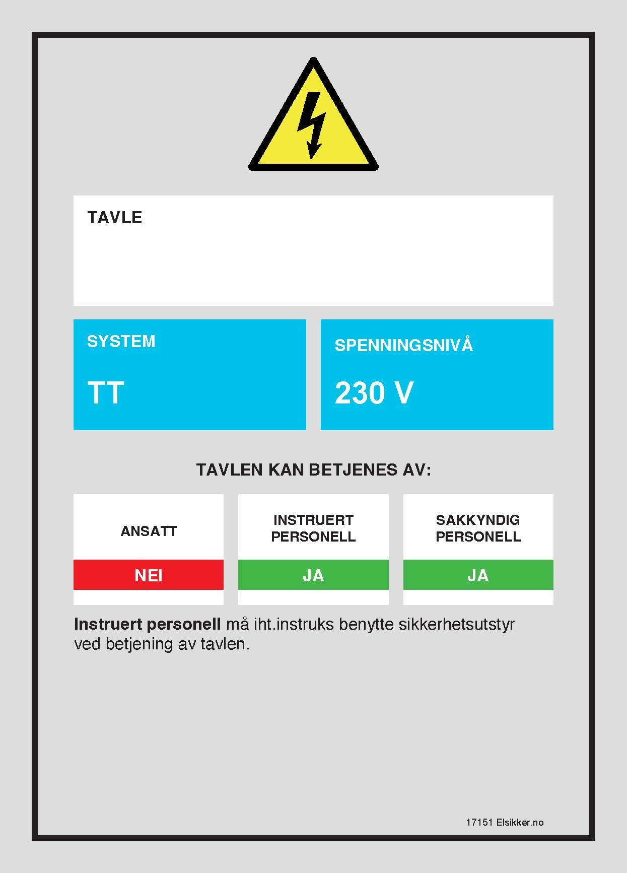 Tavleskilt IT/TT-system – Ny design