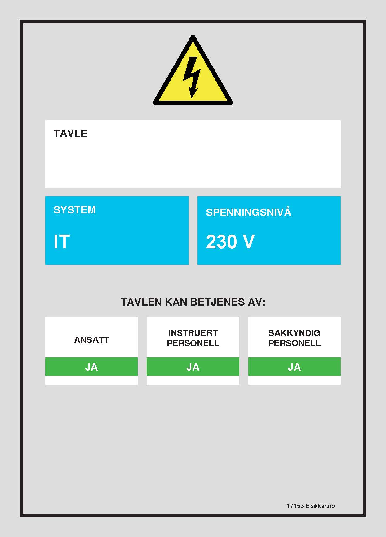 Tavleskilt IT/TT-system – Ny design