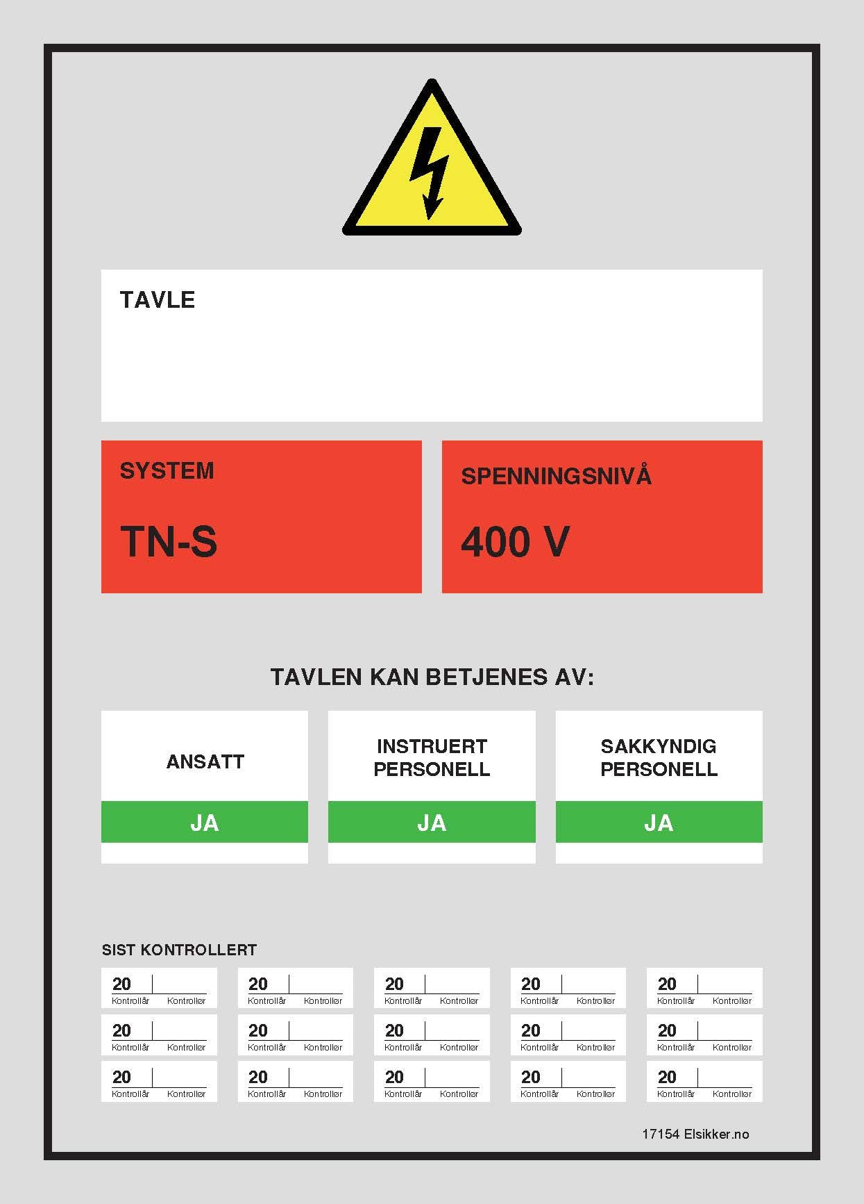 Tavleskilt TN-system – Ny design