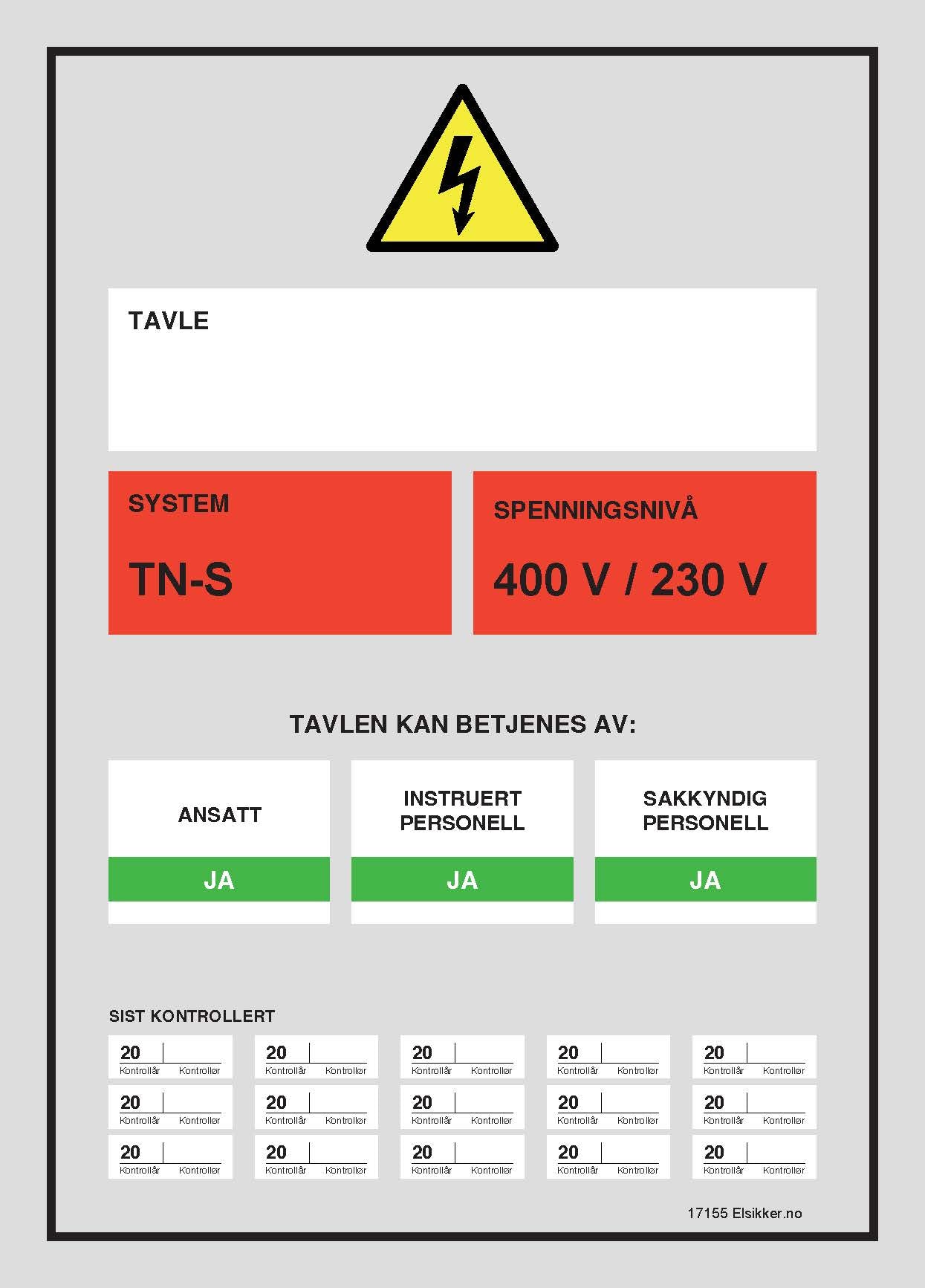 Tavleskilt TN-system – Ny design