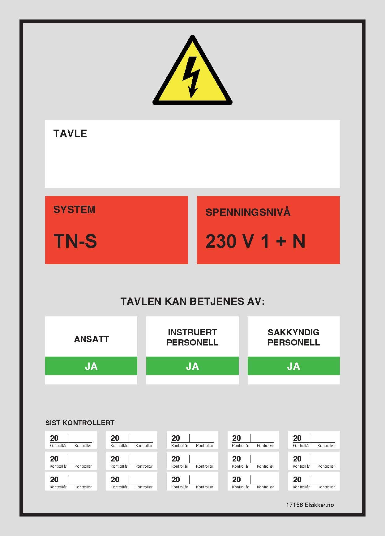 Tavleskilt TN-system – Ny design