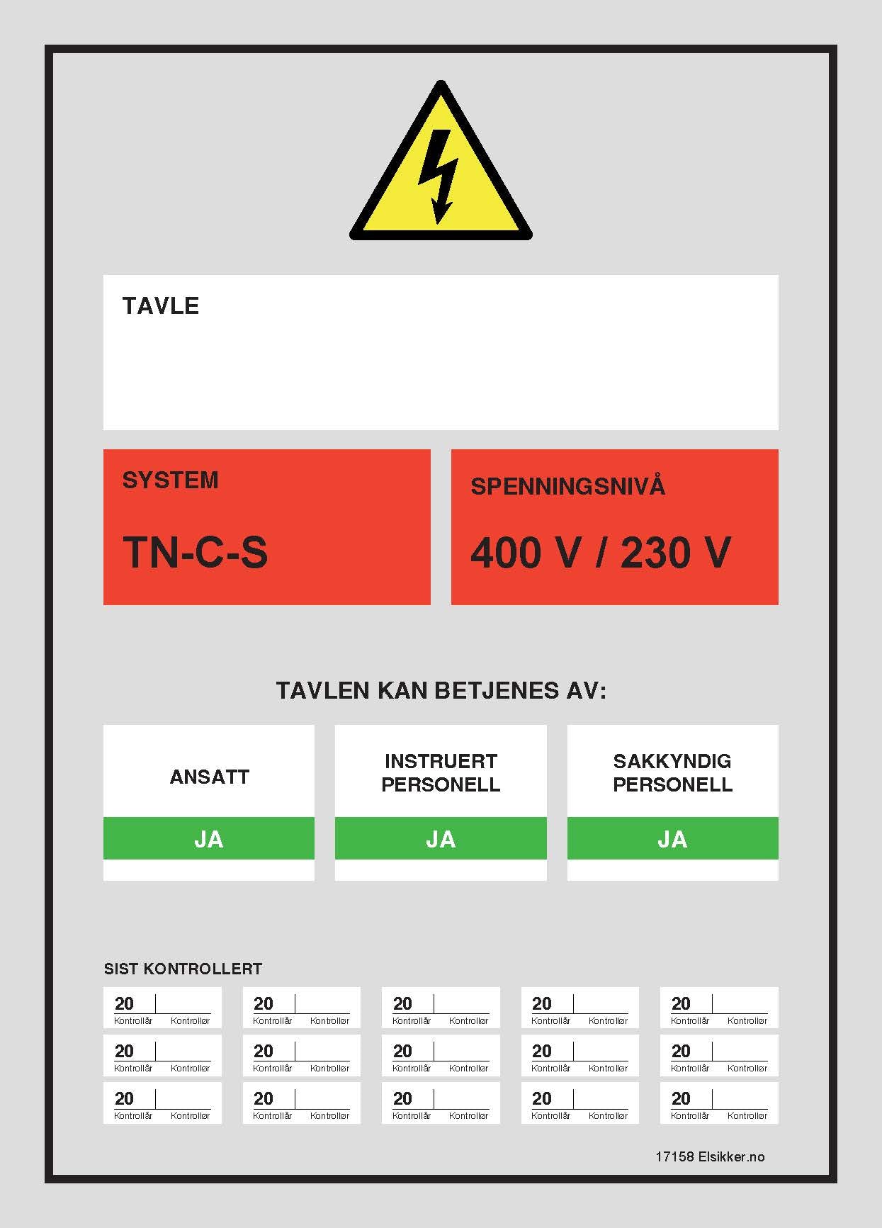 Tavleskilt TN-system – Ny design
