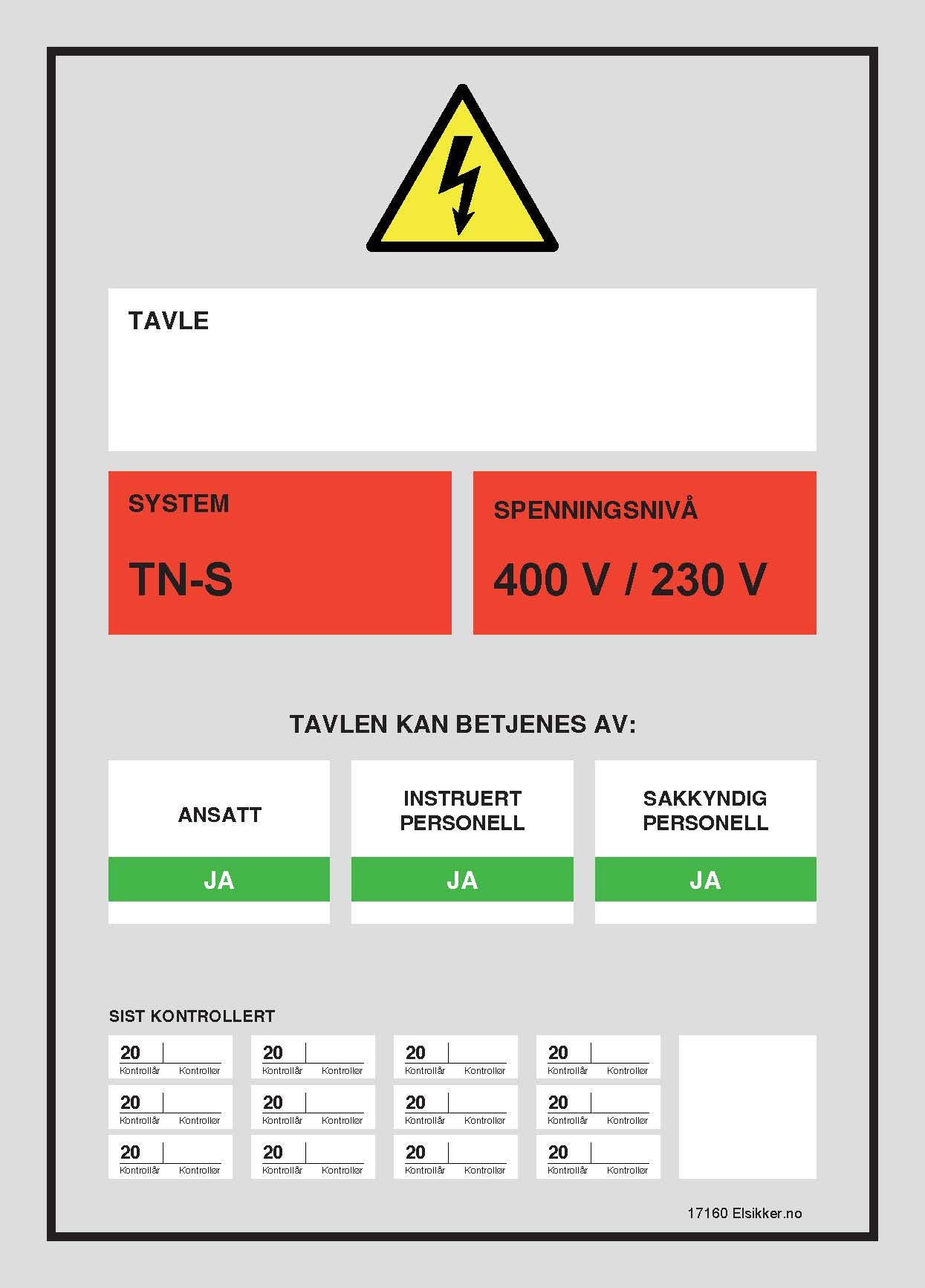 Tavleskilt TN-system – Ny design