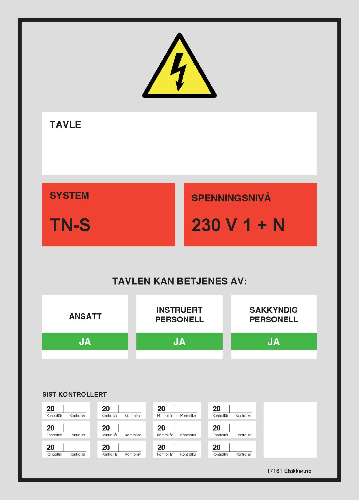 Tavleskilt TN-system – Ny design