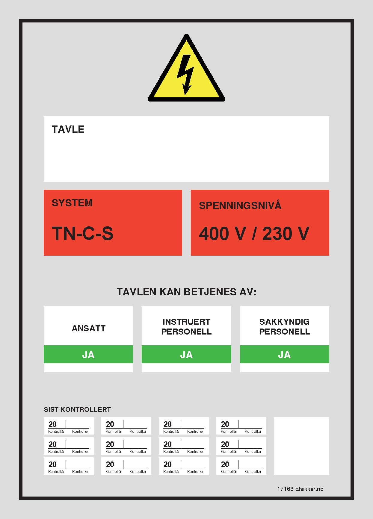 Tavleskilt TN-system – Ny design
