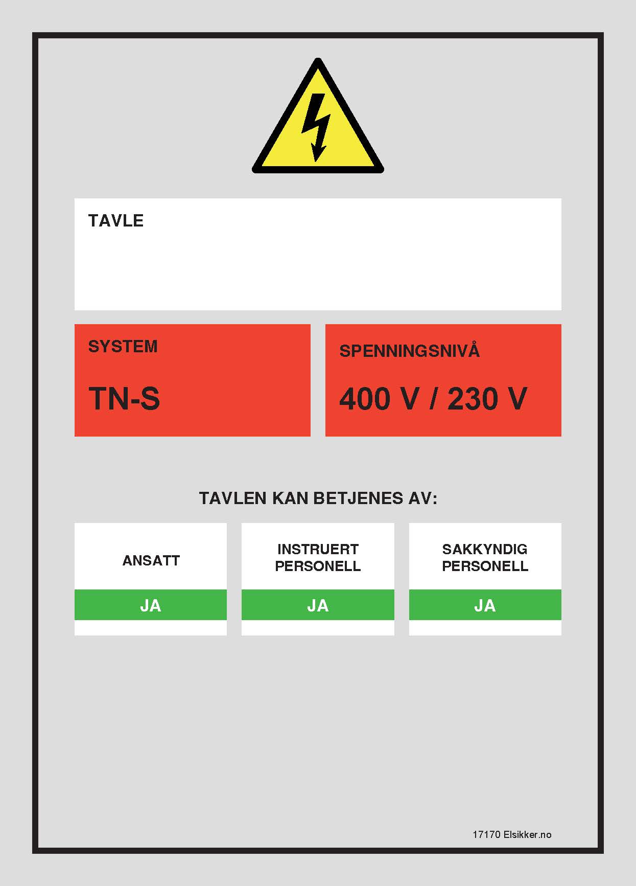 Tavleskilt TN-system – Ny design