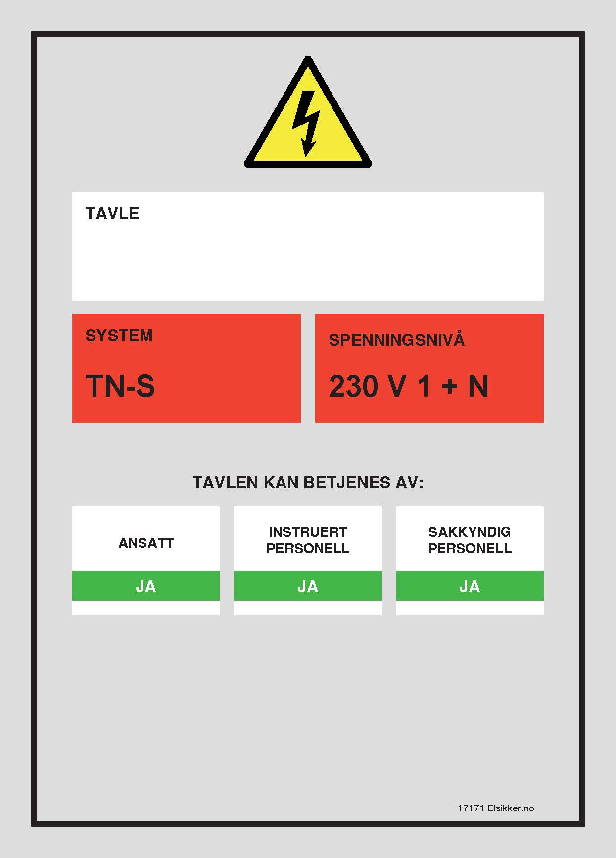 Tavleskilt TN-system – Ny design