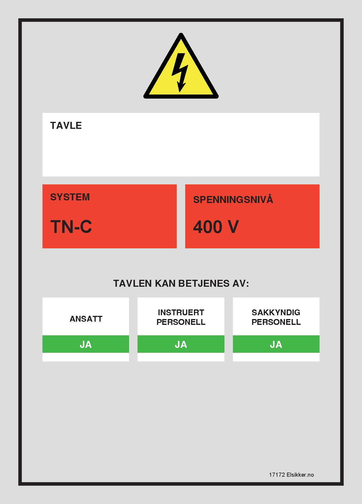 Tavleskilt TN-system – Ny design