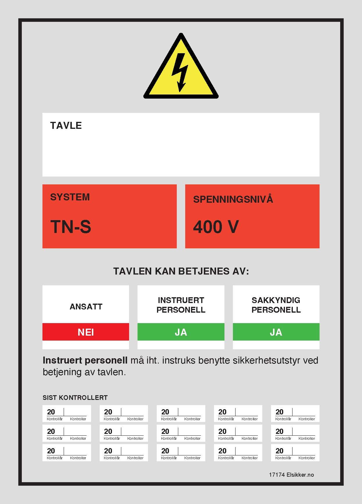 Tavleskilt TN-system – Ny design