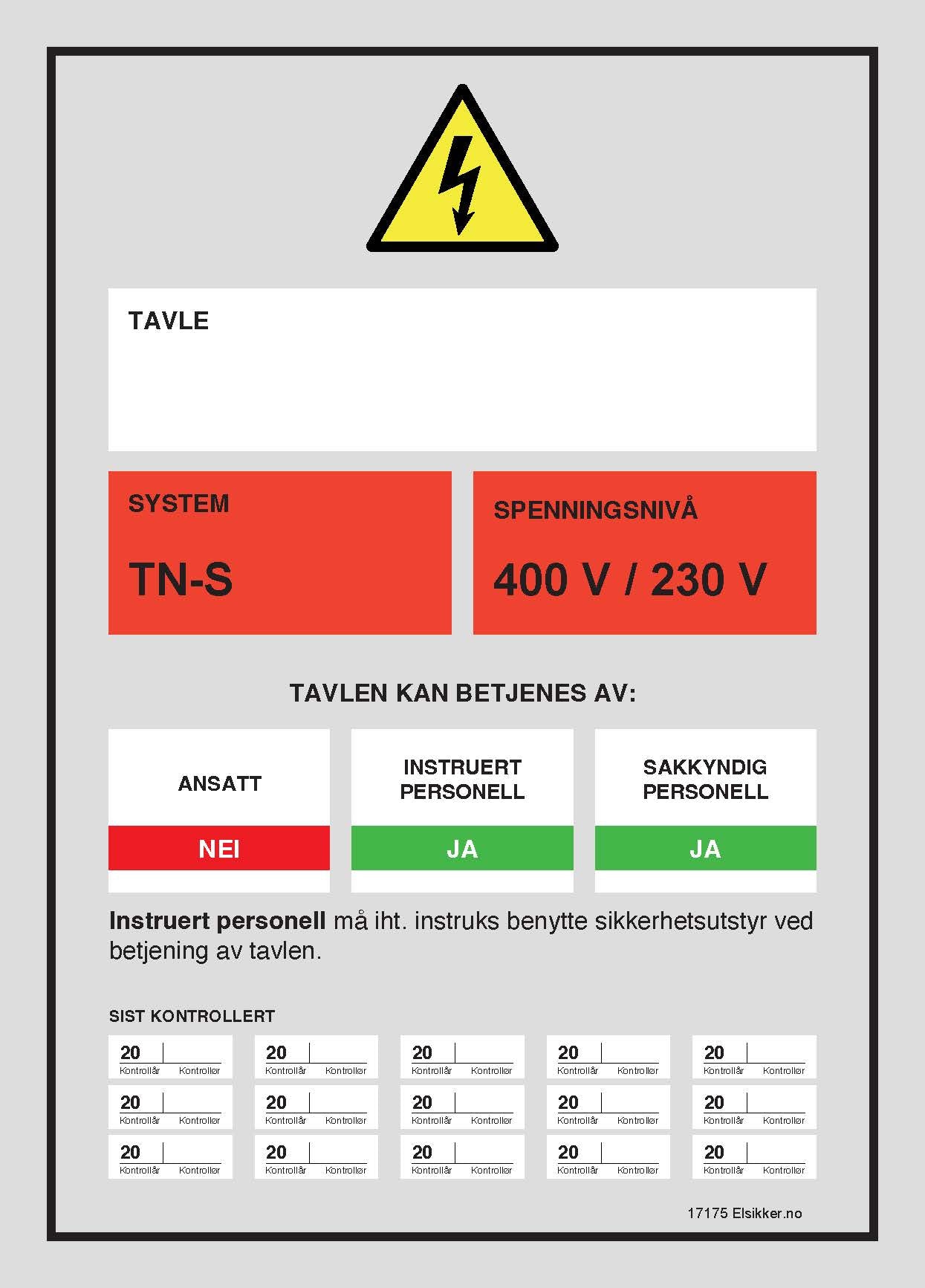Tavleskilt TN-system – Ny design