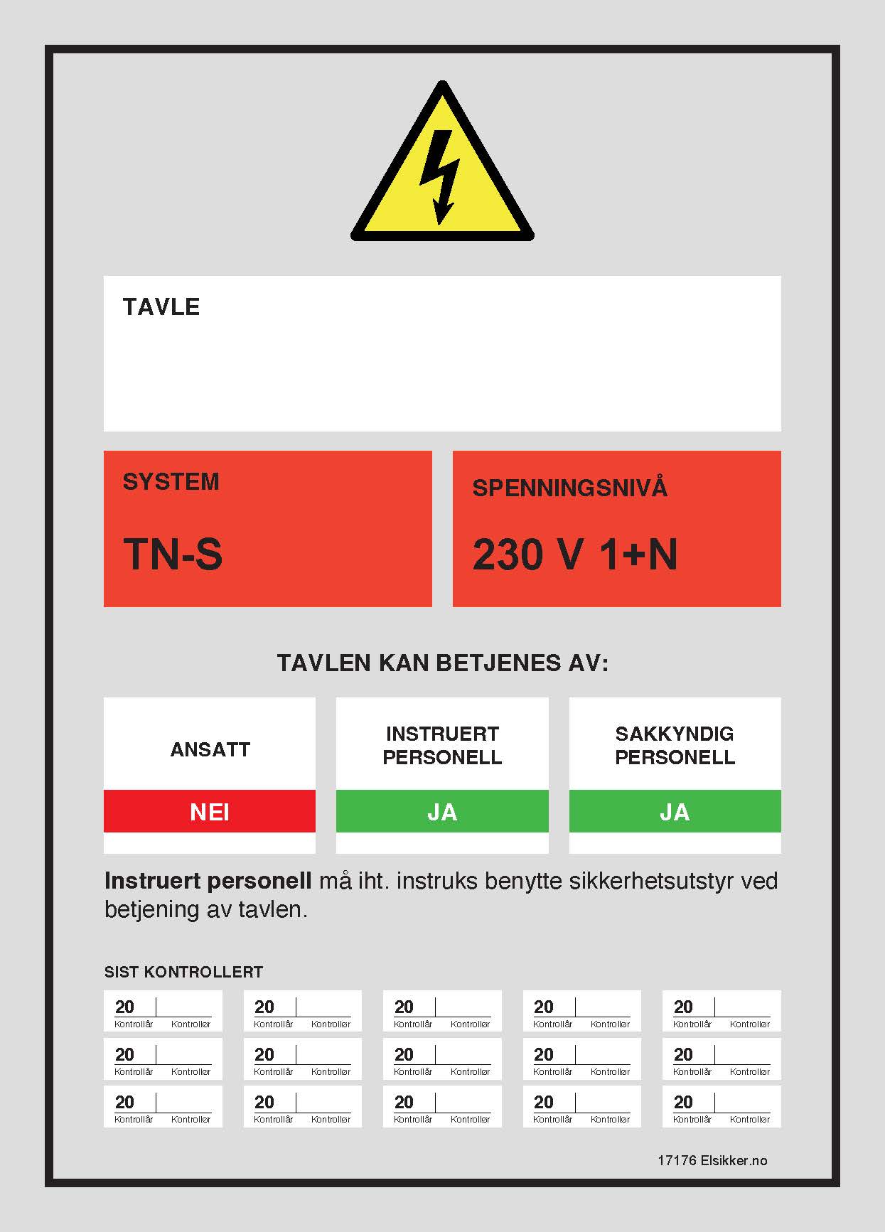 Tavleskilt TN-system – Ny design