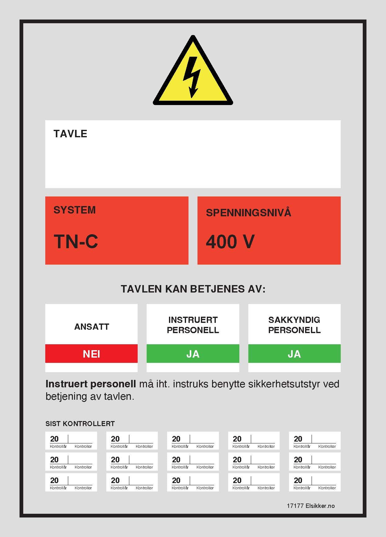 Tavleskilt TN-system – Ny design