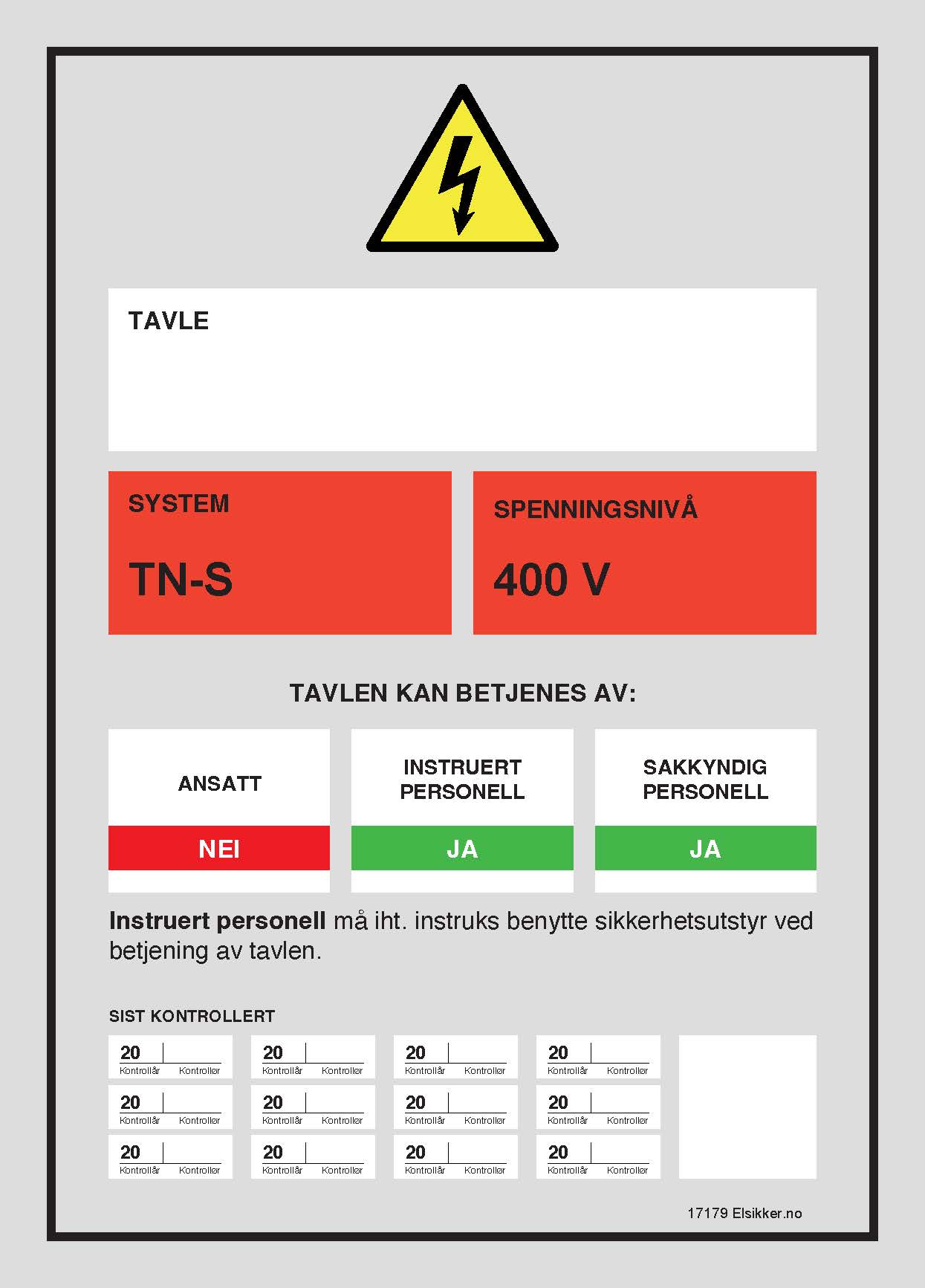 Tavleskilt TN-system – Ny design