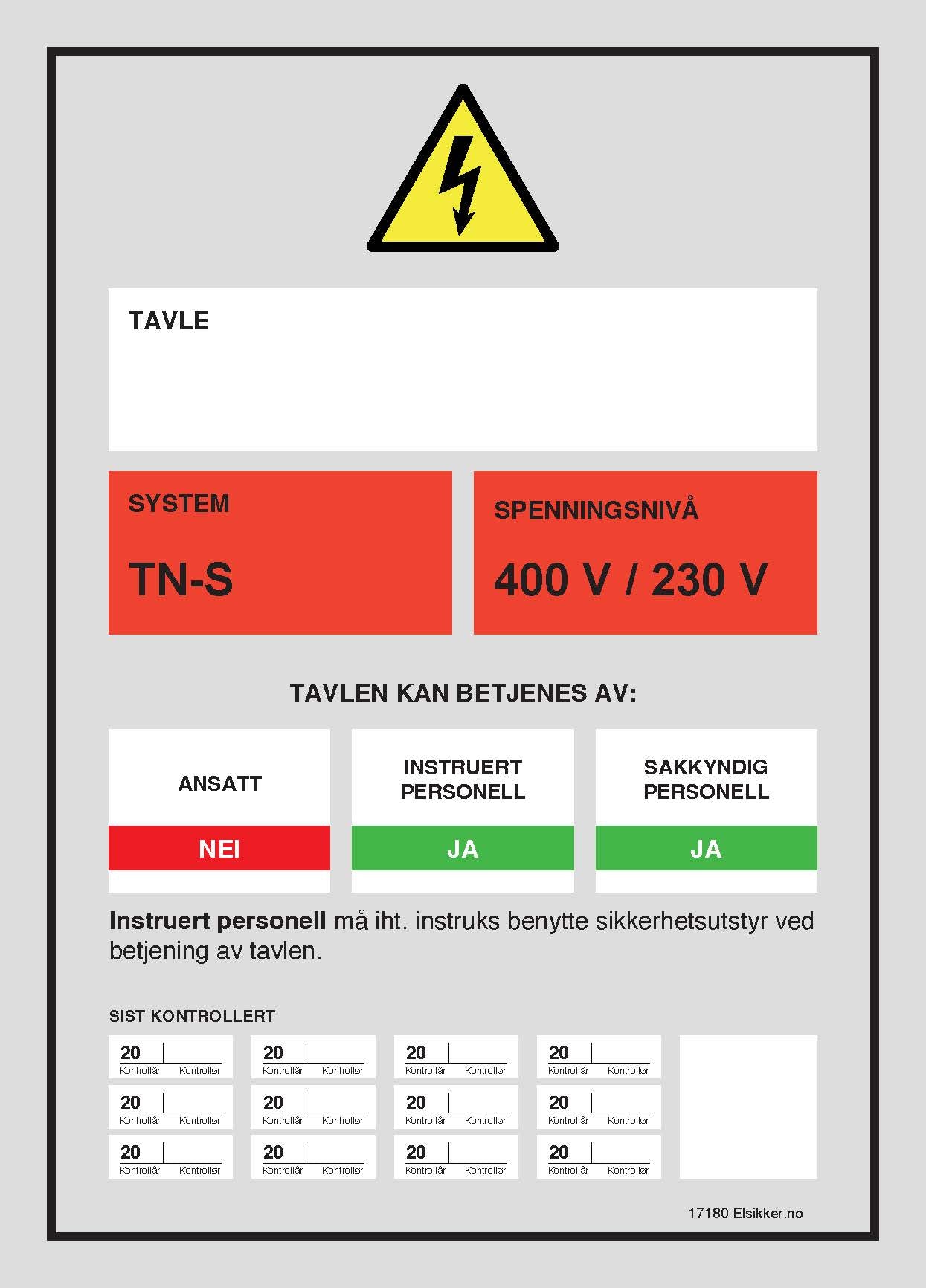 Tavleskilt TN-system – Ny design