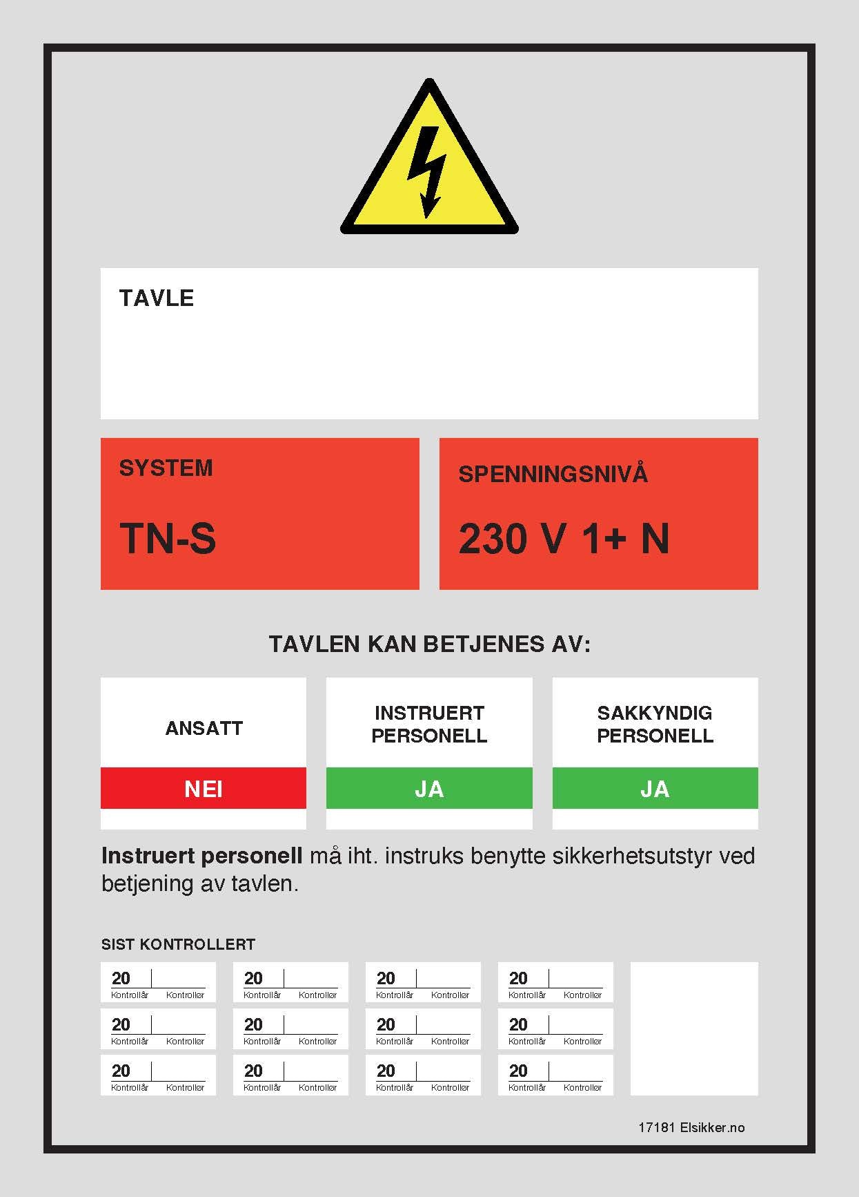 Tavleskilt TN-system – Ny design