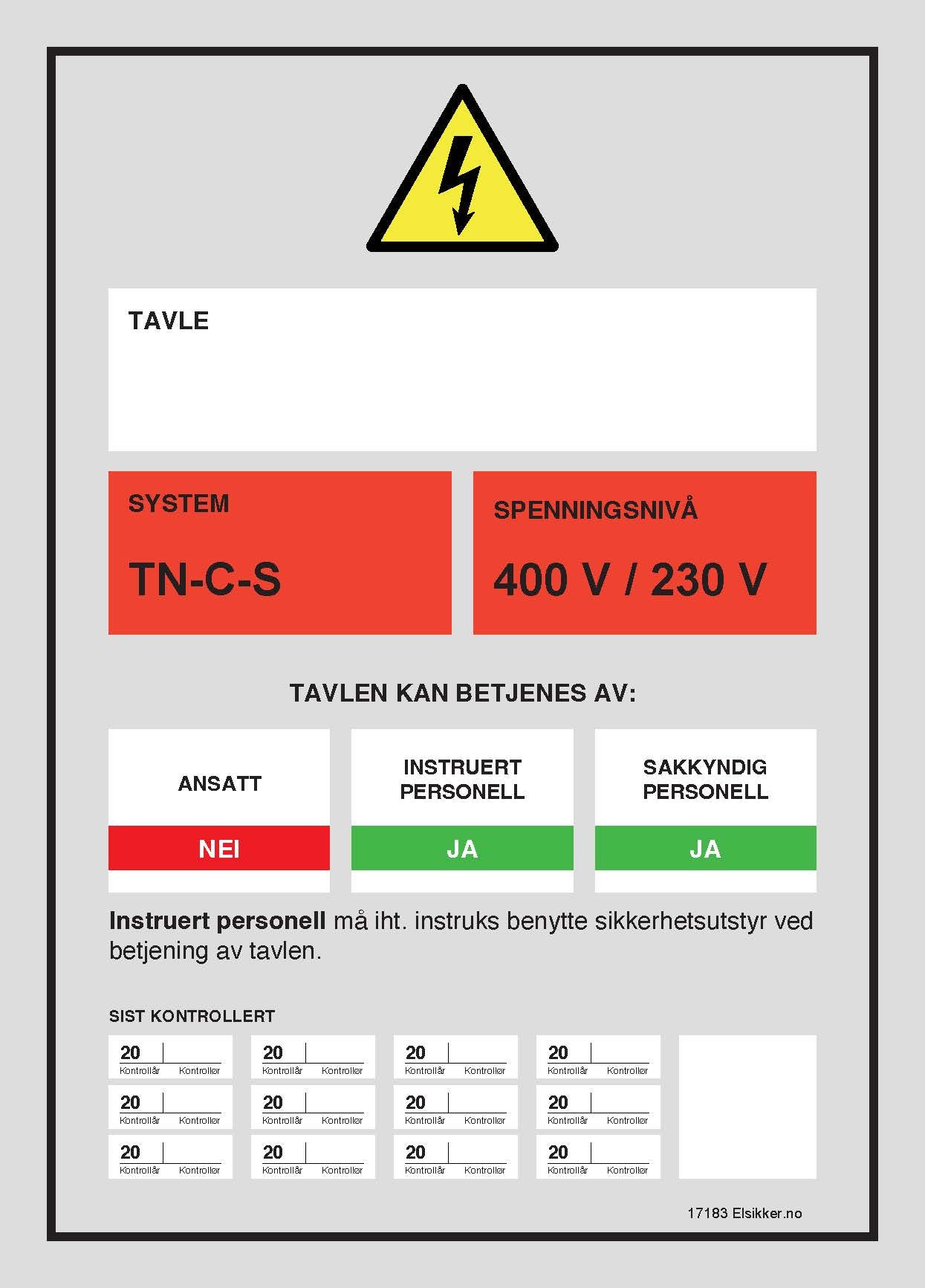 Tavleskilt TN-system – Ny design