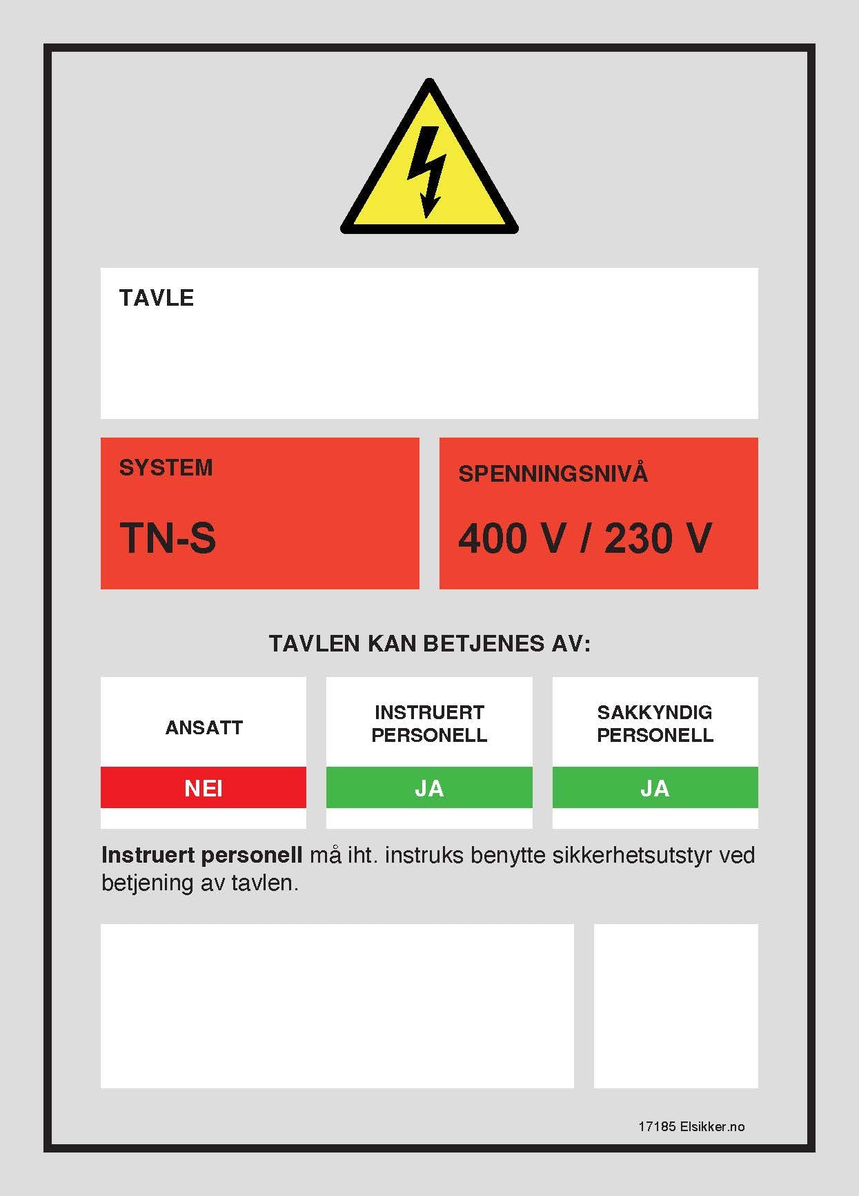 Tavleskilt TN-system – Ny design