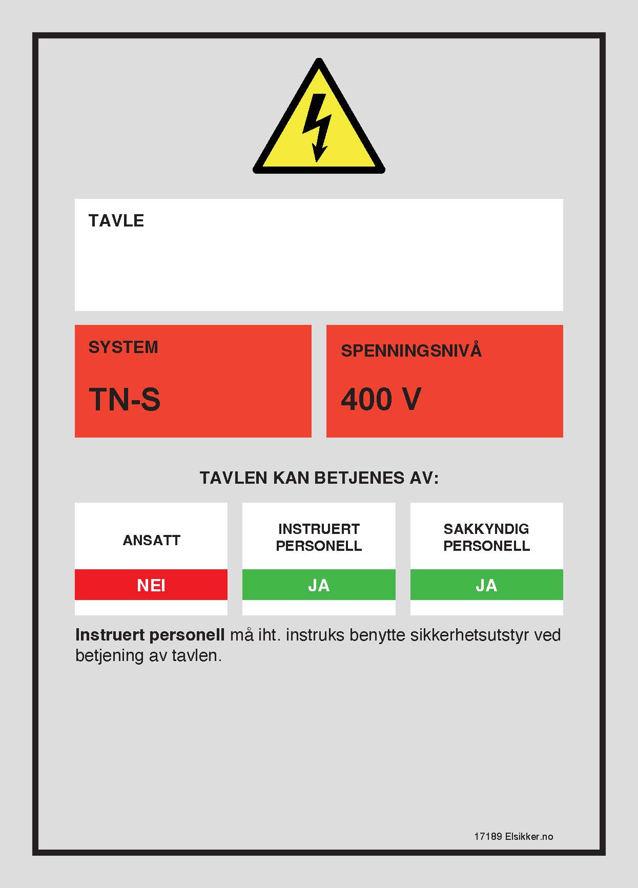 Tavleskilt TN-system – Ny design