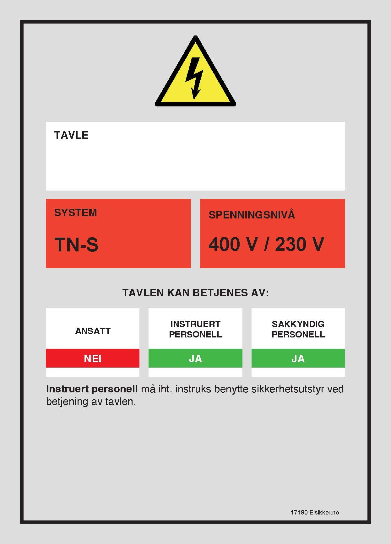 Tavleskilt TN-system – Ny design