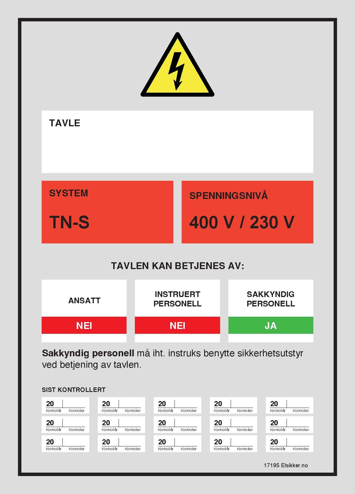 Tavleskilt TN-system – Ny design