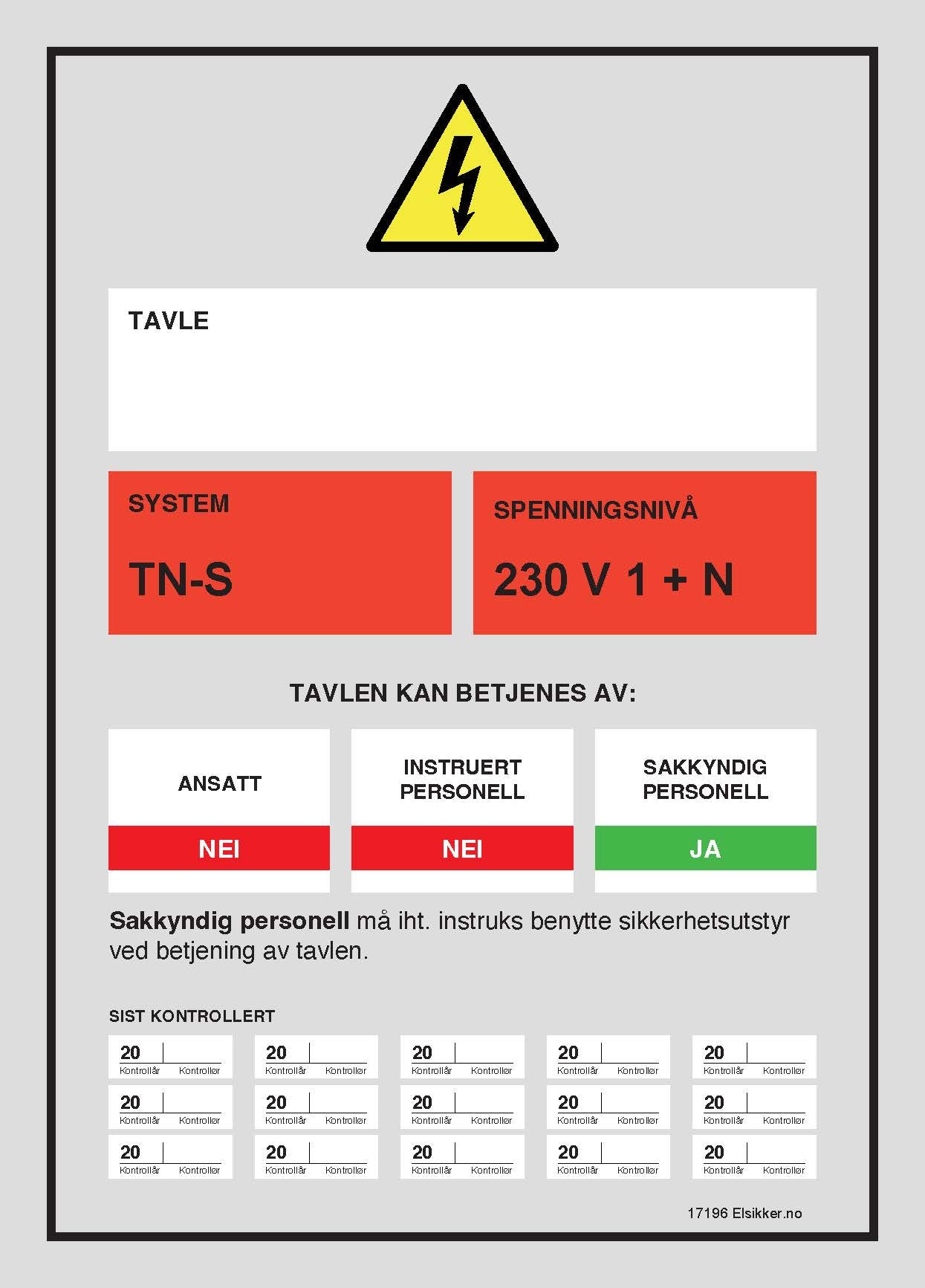 Tavleskilt TN-system – Ny design