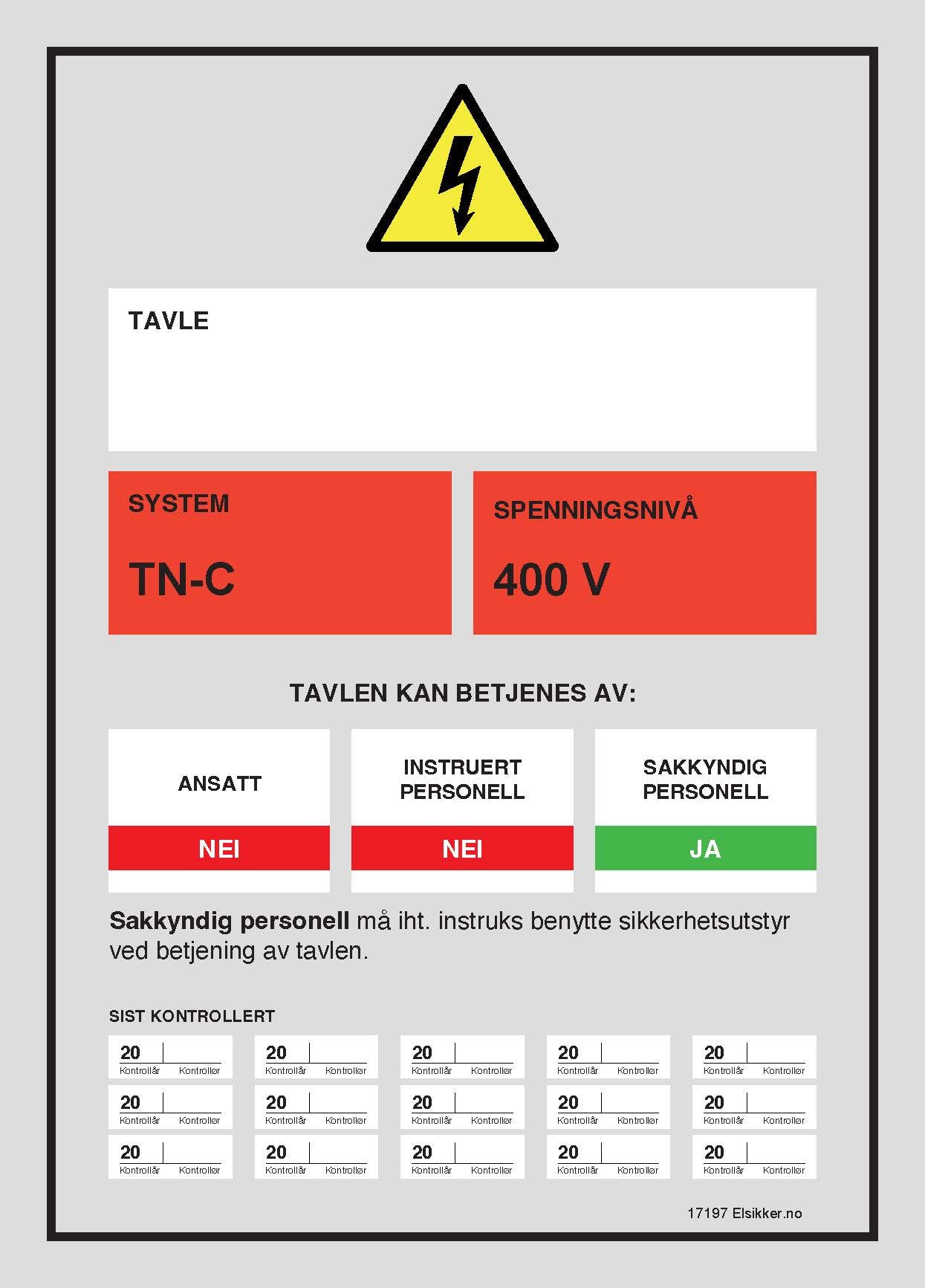 Tavleskilt TN-system – Ny design