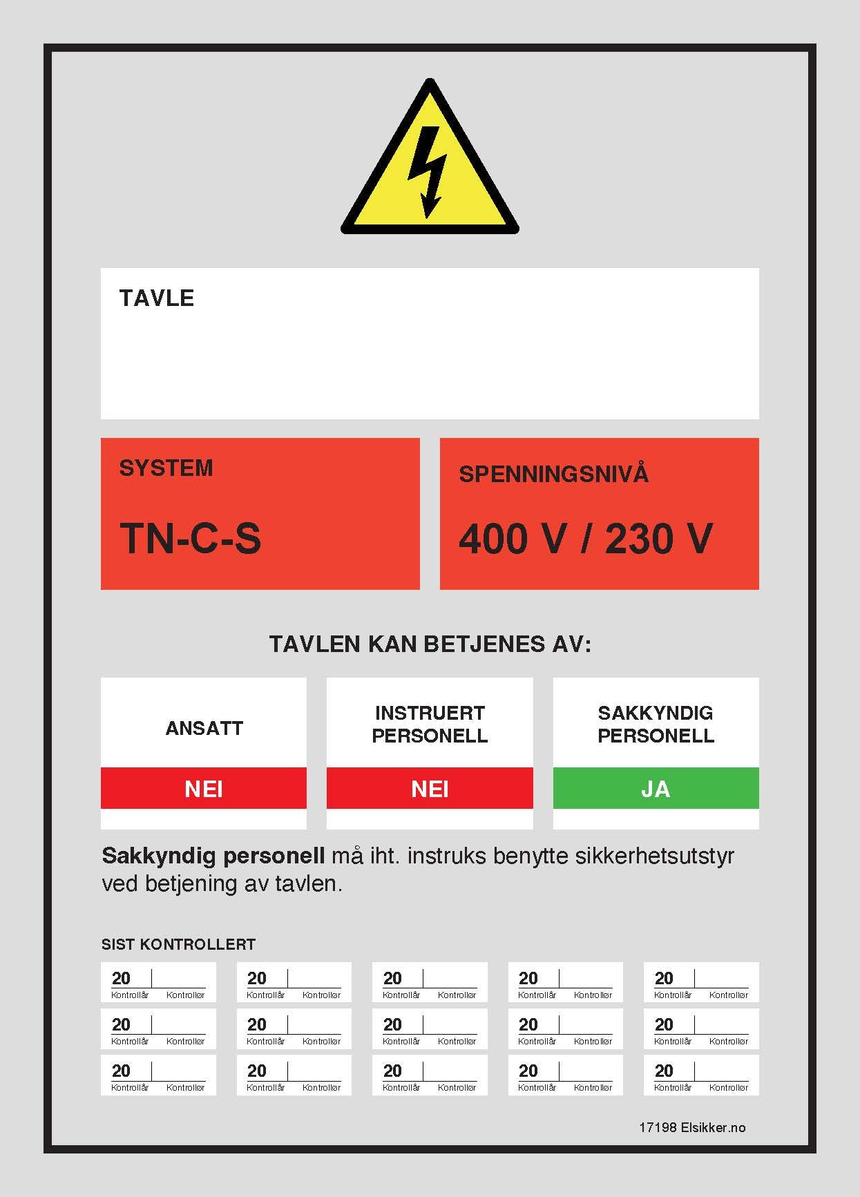 Tavleskilt TN-system – Ny design