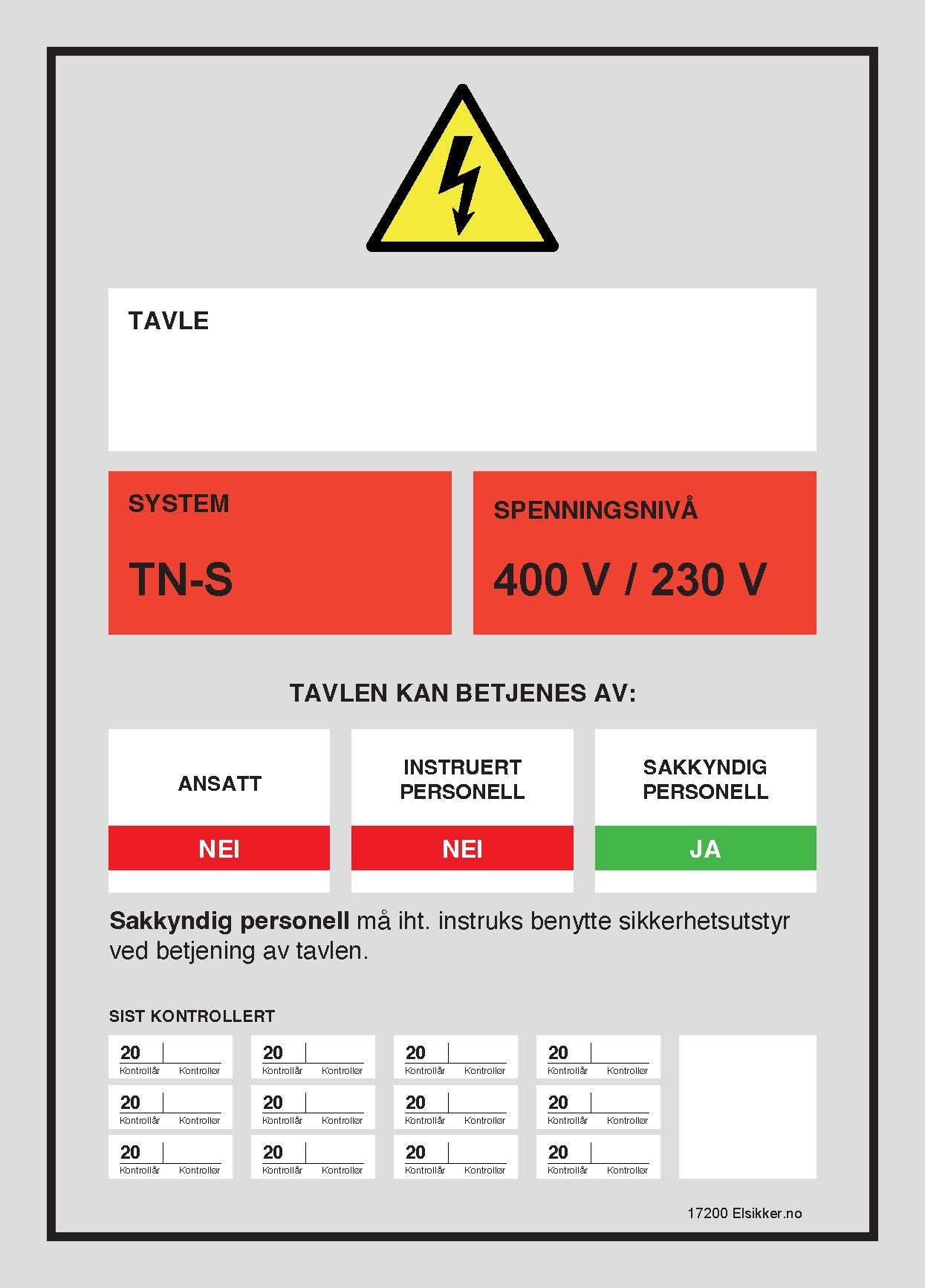 Tavleskilt TN-system – Ny design