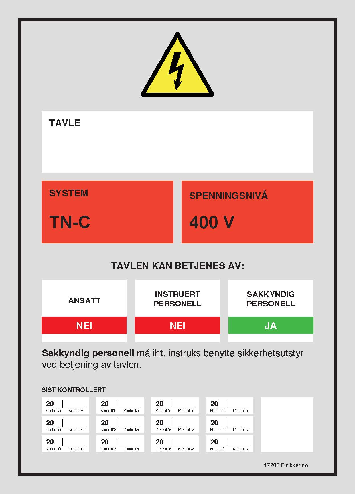 Tavleskilt TN-system – Ny design