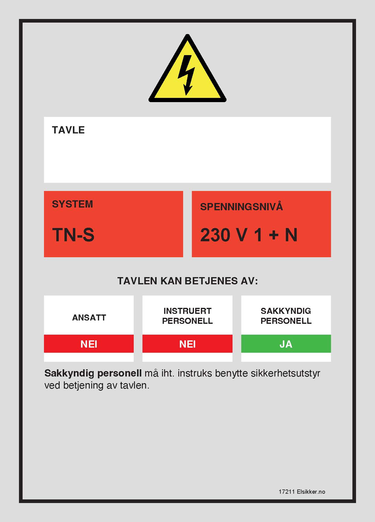 Tavleskilt TN-system – Ny design