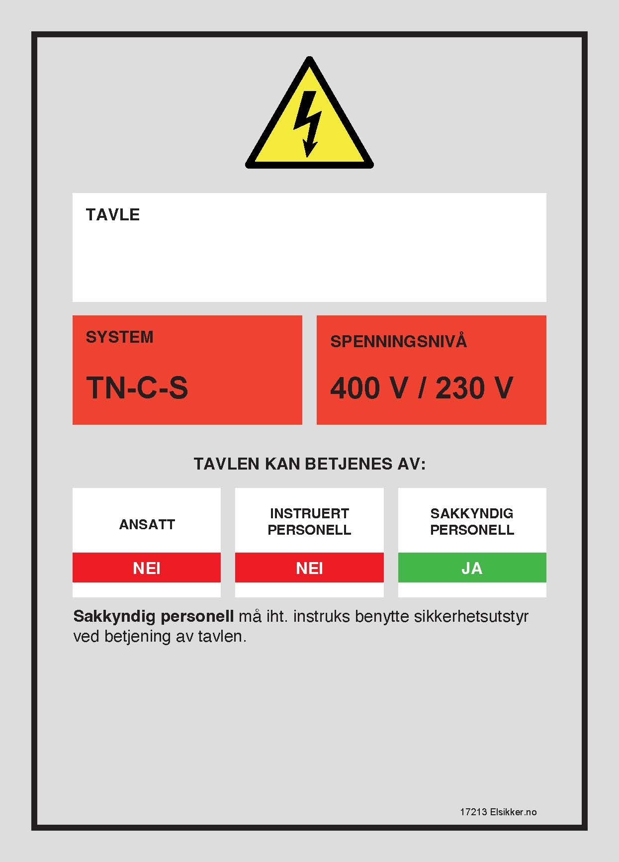 Tavleskilt TN-system – Ny design