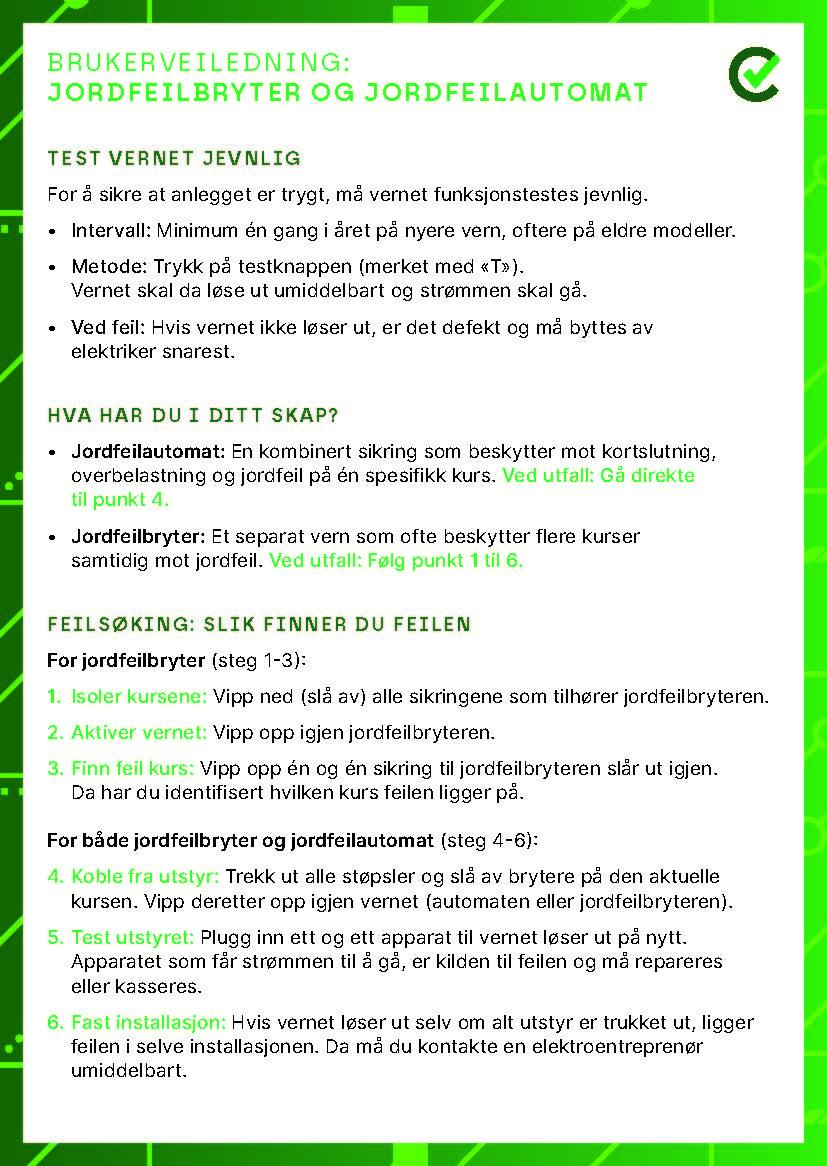 Bruksanvisning Jordfeilautomater/brytere