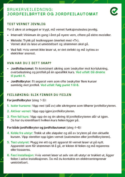 Bruksanvisning Jordfeilautomater/brytere
